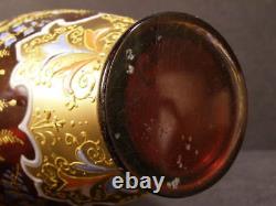 Victorian MOSER Cranberry Glass Vase Gold Gilt Overlay Persian Enamel Bottle 19c