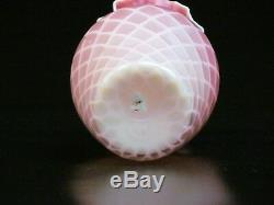 Victorian MT. Washington Glass Diamond Quilted Air Trap ewer Pink vase. 8. H