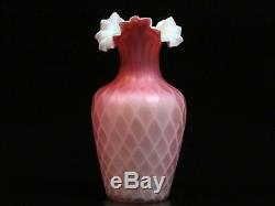 Victorian MT. Washington Glass Diamond Quilted Air Trap ewer Pink vase. 8. H