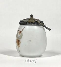 Victorian Meriden Silverplate & Painted Art Glass Cracker / Biscuit Jar