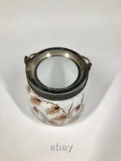 Victorian Meriden Silverplate & Painted Art Glass Cracker / Biscuit Jar