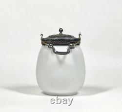 Victorian Meriden Silverplate & Painted Art Glass Cracker / Biscuit Jar