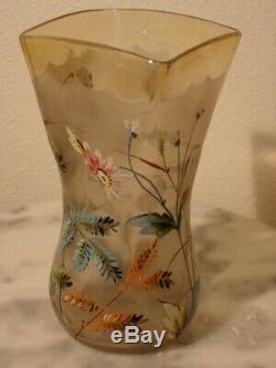 Victorian Midwest Pomona Floral Enameled Art Glass Celery Vase