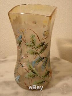 Victorian Midwest Pomona Floral Enameled Art Glass Celery Vase