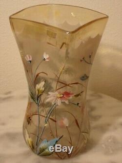 Victorian Midwest Pomona Floral Enameled Art Glass Celery Vase