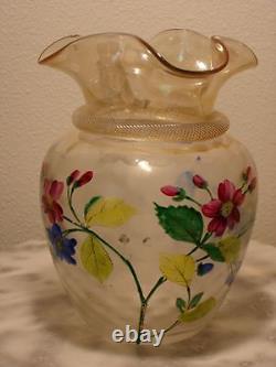 Victorian Midwest Pomona Floral Enameled Art Glass Water Pitcher