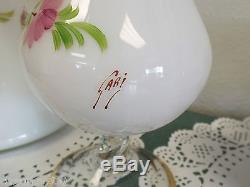 Victorian Milk Glass Hand Painted Floral Large Ewer Decanter & 6 Glasses Gari