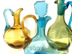 Victorian Moser Bohemian Art Glass Cruet Set 3 Amber & Blue