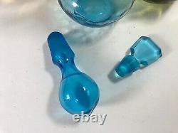 Victorian Moser Bohemian Art Glass Cruet Set 3 Amber & Blue