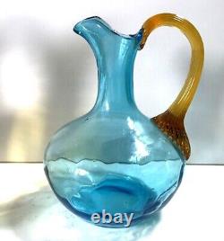 Victorian Moser Bohemian Art Glass Cruet Set 3 Amber & Blue