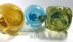 Victorian Moser Bohemian Art Glass Cruet Set 3 Amber & Blue