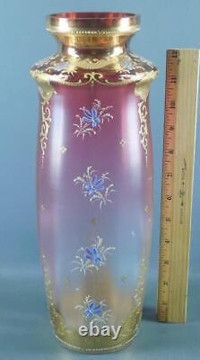 Victorian Moser Bohemian Cranberry Glass Hand Painted Enameled Flowers Gilded