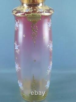 Victorian Moser Bohemian Cranberry Glass Hand Painted Enameled Flowers Gilded