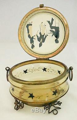 Victorian Moser Gold Enamel Hand Paint Silhouette Hinged Wire Vanity Dresser Box