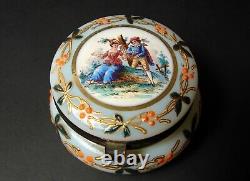 Victorian Moser Hand Painted Enamel Gild Opaline Glass Hinged Trinket Box