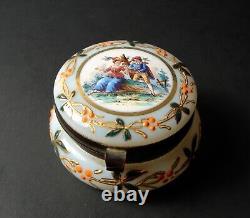 Victorian Moser Hand Painted Enamel Gild Opaline Glass Hinged Trinket Box