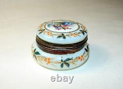 Victorian Moser Hand Painted Enamel Gild Opaline Glass Hinged Trinket Box