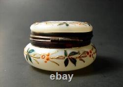 Victorian Moser Hand Painted Enamel Gild Opaline Glass Hinged Trinket Box