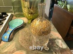 Victorian Moser Style Bohemian Harrach with Gold Enamel 3 footed Vase 8 T