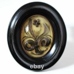 Victorian Mourning Hair Art 19th C. Domed Glass Oval Frame Memento Souvenir