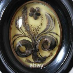 Victorian Mourning Hair Art 19th C. Domed Glass Oval Frame Memento Souvenir