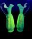 Victorian Mt Wash. Or Bohemian Cased Blue Satin Glass Ewer Pitcher Pair Uranium