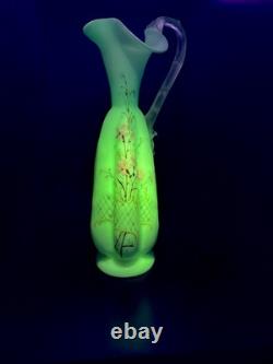 Victorian Mt Wash. Or Bohemian Cased Blue Satin Glass Ewer Pitcher Pair Uranium Victorian Mt Wash. Or Bohemian Cased Blue Satin Glass Ewer Pitcher Pair Uranium