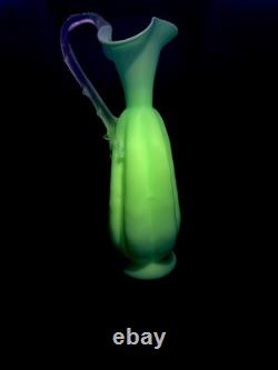 Victorian Mt Wash. Or Bohemian Cased Blue Satin Glass Ewer Pitcher Pair Uranium Victorian Mt Wash. Or Bohemian Cased Blue Satin Glass Ewer Pitcher Pair Uranium