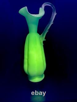 Victorian Mt Wash. Or Bohemian Cased Blue Satin Glass Ewer Pitcher Pair Uranium Victorian Mt Wash. Or Bohemian Cased Blue Satin Glass Ewer Pitcher Pair Uranium
