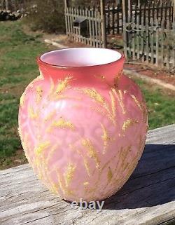 Victorian Mt Washington Art Satin Glass Snowflake Coraline Vase