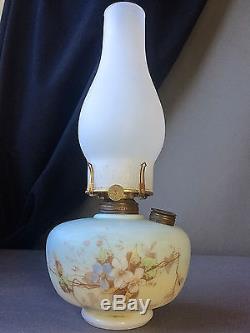 Victorian Mt Washington Edward Miller & Co. Opal Satin Glass Floral Oil Lamp