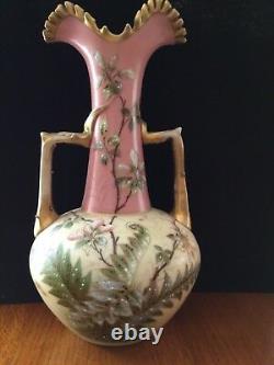 Victorian Mt Washington Glass/ Smith Brothers Opal Glass Hand Painted 14 Vase