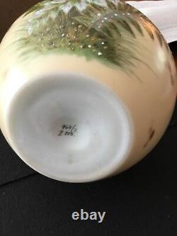 Victorian Mt Washington Glass/ Smith Brothers Opal Glass Hand Painted 14 Vase