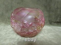 Victorian Northwood Art Glass Pink Yellow Mottled Crackle Ivy Rose Bowl Vase