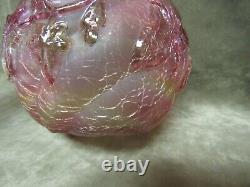 Victorian Northwood Art Glass Pink Yellow Mottled Crackle Ivy Rose Bowl Vase