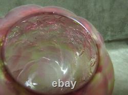 Victorian Northwood Art Glass Pink Yellow Mottled Crackle Ivy Rose Bowl Vase