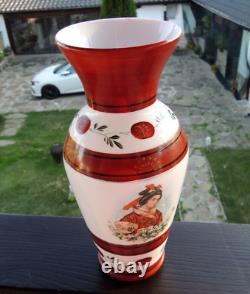 Victorian Opaline Glass Hand Painted Vase from c. 1880 Geisha-Art Glass