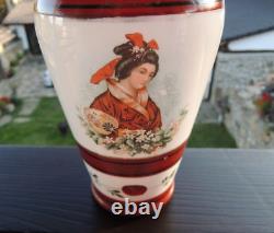 Victorian Opaline Glass Hand Painted Vase from c. 1880 Geisha-Art Glass