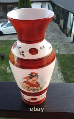 Victorian Opaline Glass Hand Painted Vase from c. 1880 Geisha-Art Glass