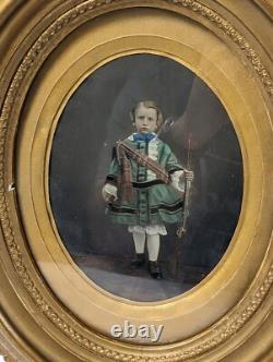 Victorian Painting Of Boy With Musket On Glass Wood Framed Antique Wall Art Victorian Painting Of Boy With Musket On Glass Wood Framed Antique Wall Art