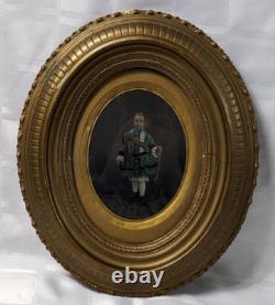 Victorian Painting Of Boy With Musket On Glass Wood Framed Antique Wall Art Victorian Painting Of Boy With Musket On Glass Wood Framed Antique Wall Art