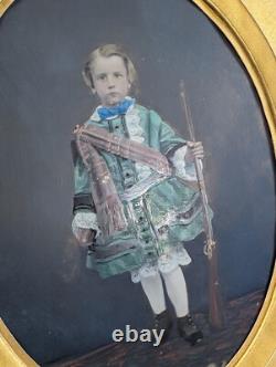 Victorian Painting Of Boy With Musket On Glass Wood Framed Antique Wall Art Victorian Painting Of Boy With Musket On Glass Wood Framed Antique Wall Art