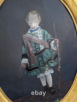 Victorian Painting Of Boy With Musket On Glass Wood Framed Antique Wall Art Victorian Painting Of Boy With Musket On Glass Wood Framed Antique Wall Art