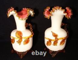 Victorian Pair Art Glass Mantel Vases Garnitures