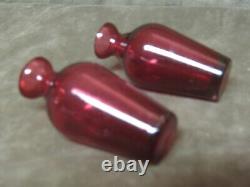 Victorian Pair Hand Blown Art Glass Cranberry Red/Cased Clear MINI Vases