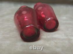 Victorian Pair Hand Blown Art Glass Cranberry Red/Cased Clear MINI Vases