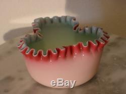 Victorian Peach Blow Art Glass Tri-shaped crimp Bowl Possible Fairly Lamp Base