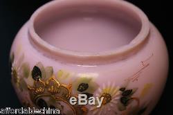 Victorian Peachblow Glass Bowl Hand Painted Floral Decoration