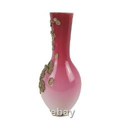 Victorian Peachblow Glass Vase Pink Enameled 10.5 Gold Gilt by Thomas Webb