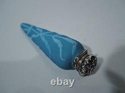 Victorian Perfume Bottle Vial English Blue Cameo Glass Sterling Silver